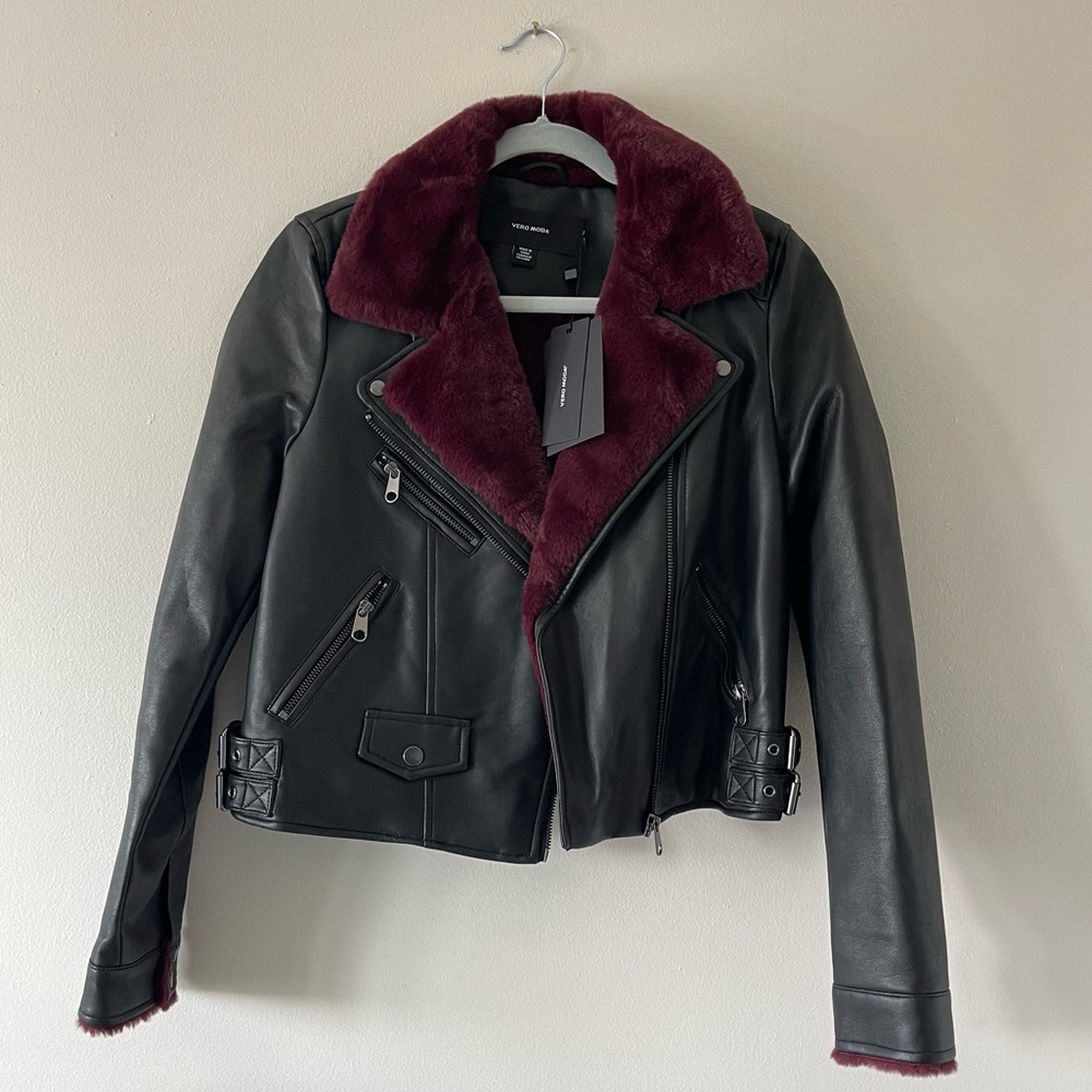Vero Moda Fur Trimmed Leather Jacket
